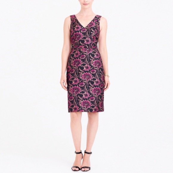 J. Crew Dresses & Skirts - J. Crew Purple Black Metallic Gold Floral Jacquard Sleeveless Vneck Sheath Dress